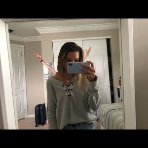 Lace up grey long sleeve